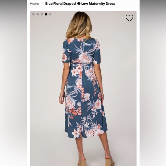 Pink blush blue coral high low maternity dress - Picture 3 of 7